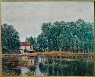 Le bord du canal a Moret-sur-Loing (målning på duk)