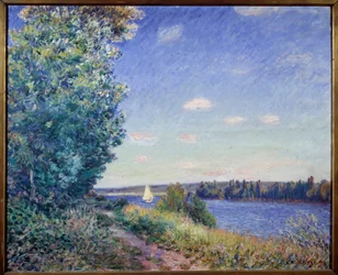 The Waterside Path en Sahurs-målning av Alfred Sisley (1839-1899) 1894 Sön. 0,8x1 m Rouen, Museum of Fine Arts - Vattenvägen vid Sahurs. Målning av Alfred Sisley (1839-1899)
