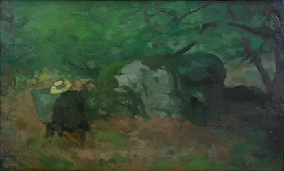 Målaren Monet i skogen Fontainebleau