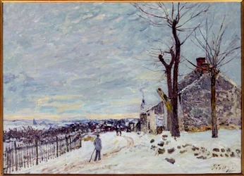 Snöväder i Veneux-Nadon (Veneux Nadon en Seine et Marne). Målning av Alfred Sisley (1839 - 1899)