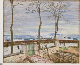 Morets järnvägsstation på vintern (pastell på papper)