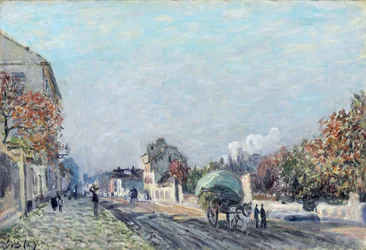 A street in Marly - Målning av Alfred Sisley (1839-1899), olja på duk, 38,1 x 55,9 cm