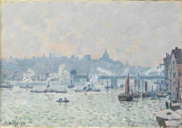 Utsikt över Themsen: Charing Cross Bridge, 1874