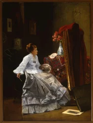 Tillskriven A.Stevens, Lady at her Staffli / Målning
