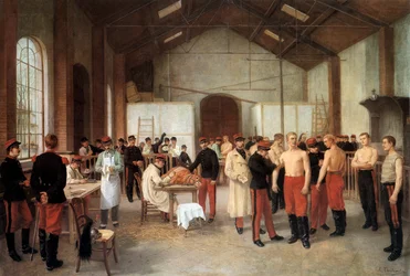 Vaccinering av franska officerare under en session på sjukhuset Val-de-Grâce i Paris omkring 1900