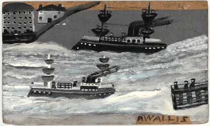 Kanonbåtar i krigstid (olja på panel) (se även 1074079)