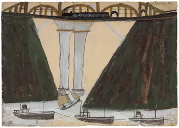 Saltash Bridge, ca. 1930 (penna och olja på kort)