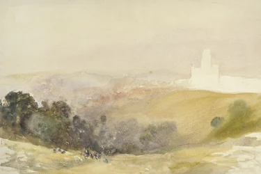 Durham från Red Hills, 1880-86 (akvarell över grafit, på papper)