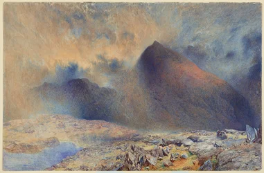 Mount Snowdon genom uppklarnande moln