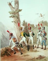 Franska trupper, graverad av Gustave David (1824-91) 1810 (litho)