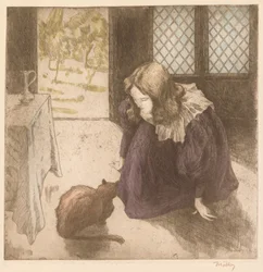 Interiör, liten flicka med katt (La Petite fille au chat)
