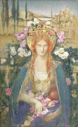 St. Elizabeth av Ungern, 1916 (tempera på papper nedlagt ombord med bladguld insatt med halvädelstenar på diademrelief)