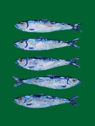 Fem målade sardiner
