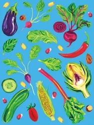 En färgsprakande frukt- och grönsaksblandning