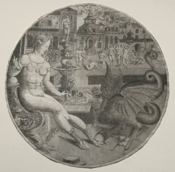 Naken kvinna och en drake, 1523.
