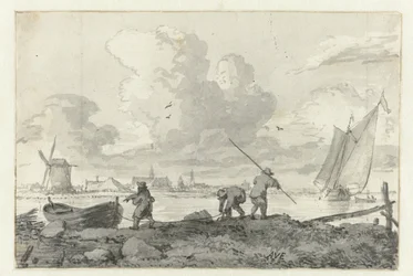 Fiskare med sin roddbåt på Spaarne nära Haarlem