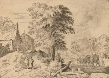 Vagn med två draghästar, troligen ca. 16451656.