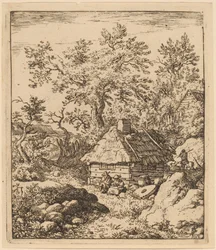 Landskap med kvarnsten nära ett fat, troligen ca. 16451656.