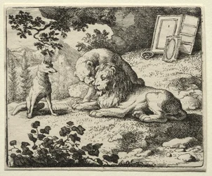Reynard räven: Reynard lovar gåvor till lejonet.