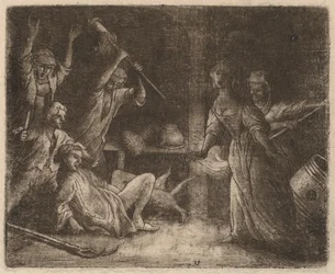 Katten fångade och slagen, förmodligen ca. 16451656.