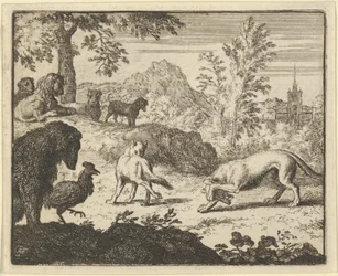 Lejonet tillåter en kamp mellan vargen och Renard, 1650-75.