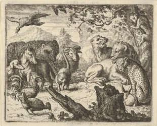 Lejonet tillkännager en varaktig fred för djuren som omger honom, 1650-75.