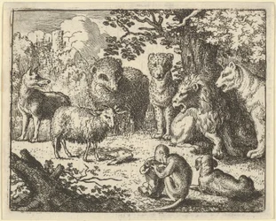 Apan öppnar paketet och tar bort kaninhuvudet till..., 1650-75s stora överraskning.
