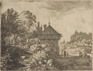 De två båtarna närmar sig en koja, 1600-talet.