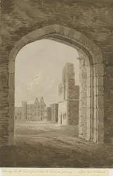 Dudley Castle - The Keep: röd sepiateckning, 8 juni 1843