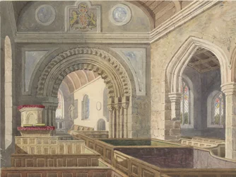Interiör av Longdon Church: akvarellmålning, ndc 1842]