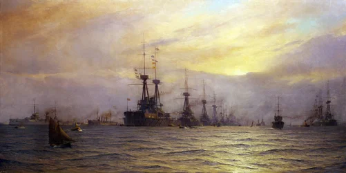 Flottans ankomst till flottparaden med anledning av kröningen av kung Georg V av Storbritannien (Storbritannien) (1865-1936), 1911