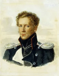 Sergey Lanskoy (1789-1832), officer för riddarna av gardet. Verk av Alois Gustav Rockstuhl (1798-1877), akvarell på papper