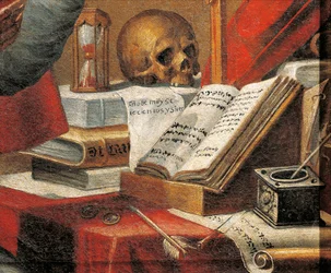 Manuskript av St Hieronymus: vulgata, målning tillskriven Alonso Antonio Villamor (1661-1729), Detalj