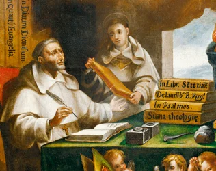 St Albert den store och St Thomas av Aquino, detalj, St Paul visas för St Albert den store och St Thomas av Aquino, av Alonso Antonio Villamor (1661-1729). Klostret San Esteban, Salamanca.
