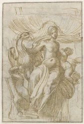 Leda av Venus (?) med fågel och putti för ett skal