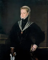 Porträtt av ärkehertiginnan Joanna av Österrike (1535-1573), prinsessan av Portugal - Målning av Alonso Sanchez Coello (1531-1588), olja på duk, ca 1557 (116x93,5 cm) - Porträtt av ärkehertiginnan Joanna av Österrike (15735-1535 ), prinsessan av Portugal, 