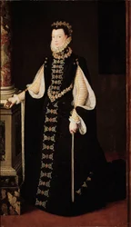 Porträtt av Elisabeth av Frankrike (1545-1568) eller Isabelle av Valois, drottning av Spanien Målning av Alonso Sanchez Coello (1531-1588). Omkring 1568. Madrid. Pradomuseet