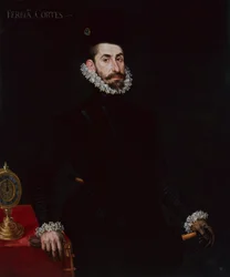 Porträtt av Hernan Cortes (olja på duk)