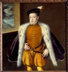 Porträtt av prins Don Carlos (1545-1568) son till Filip II. Målning av Alonso Sanchez Coello (1531-1588) Ec. Esp.