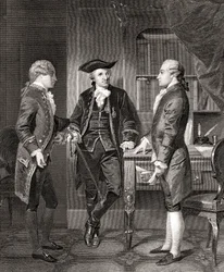 Johann Henry Jules Alexandre von Robaii, Baron de Kalb introducerar Lafayette till Silas Deane, från Life and Times of Washington, volym 1, pub. år 1857