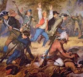 Massakern i Wyoming Valley i juli 1778 (färg litho) (detalj)