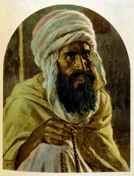 Illustration av Dinet ur "Mirages" Scener ur det arabiska livet. 1906. Mirages, Scenes De La Vie Arab illustrerades av Etienne Dinet och kommenterades av Silman Ben Ibrahim Bamer. Nasreddine Dinet föddes som Alphonse-Etienne Dinet; (1861-1929) var en frans