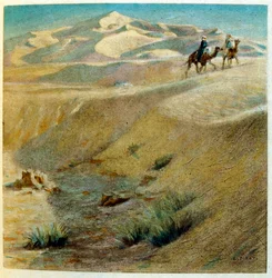 Illustration av Dinet ur "Mirages" Scener ur det arabiska livet. 1906. Mirages, Scenes De La Vie Arab illustrerades av Etienne Dinet och kommenterades av Silman Ben Ibrahim Bamer. Nasreddine Dinet föddes som Alphonse-Etienne Dinet; (1861-1929) var en frans