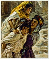 Illustration av Dinet ur "Mirages" Scener ur det arabiska livet. 1906. Mirages, Scenes De La Vie Arab illustrerades av Etienne Dinet och kommenterades av Silman Ben Ibrahim Bamer. Nasreddine Dinet föddes som Alphonse-Etienne Dinet; (1861-1929) var en frans