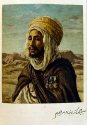 Illustration av Dinet ur "Mirages" Scener ur det arabiska livet. 1906. Mirages, Scenes De La Vie Arab illustrerades av Etienne Dinet och kommenterades av Silman Ben Ibrahim Bamer. Nasreddine Dinet föddes som Alphonse-Etienne Dinet; (1861-1929) var en frans