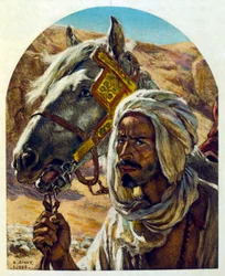 Illustration av Dinet från "Mirages" Scener av det arabiska livet. 1906. Mirages, Scénes De La Vie Arab illustrerades av Etienne Dinet med kommentarer av Silman Ben Ibrahim Bamer. Nasreddine Dinet föddes som Alphonse-Étienne Dinet; (1861-1929) var en frans