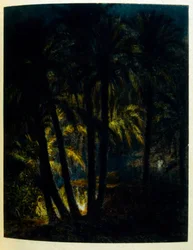 Illustration av Dinet från "Mirages" Scener av det arabiska livet. 1906. Mirages, Scénes De La Vie Arab illustrerades av Etienne Dinet med kommentarer av Silman Ben Ibrahim Bamer. Nasreddine Dinet föddes som Alphonse-Étienne Dinet; (1861-1929) var en frans