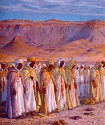 Illustration som visar muslimska arabiska pilgrimer på väg till Mecka. av Nasreddine Dinet (Alphonse-Étienne Dinet). 1861 1929
