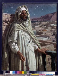 Muezzin, en medlem av moskén som uppmanar till bön (olja på duk)