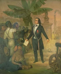 Joseph Napoleon Sebastien Sarda Garriga (1808-77) med Emancipationsdekretet om La Reunion